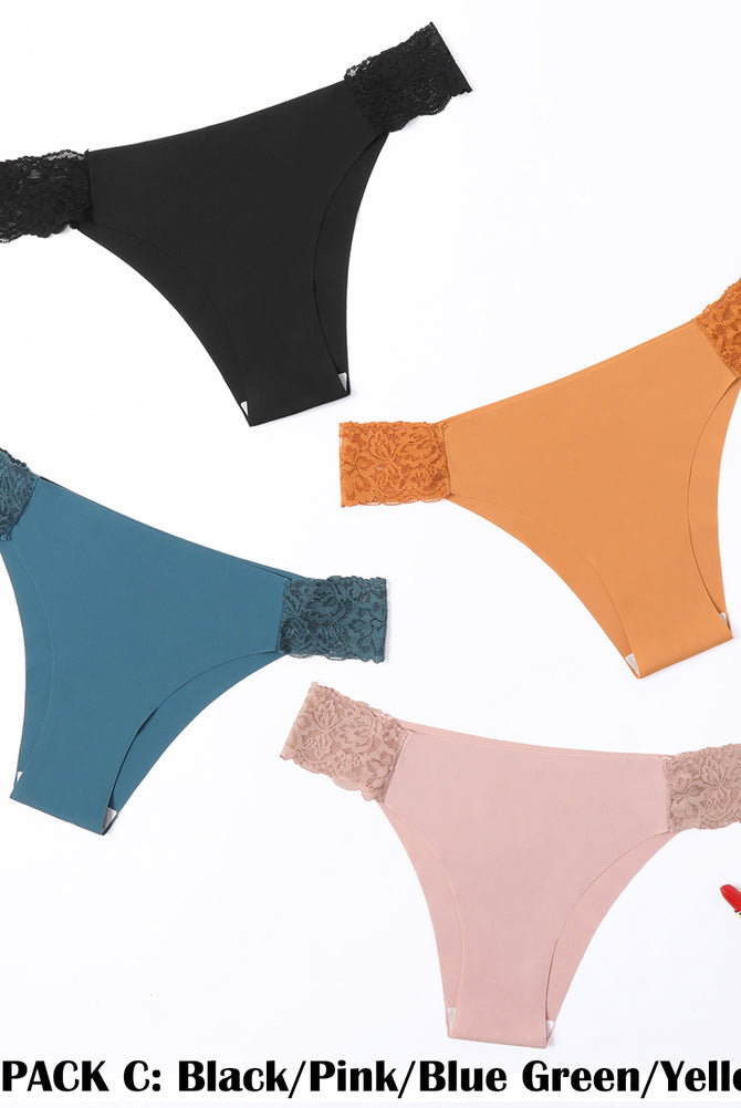 4-piece low-cut seamless panties set in various colors with lace, comfortable lingerie; Avidlove