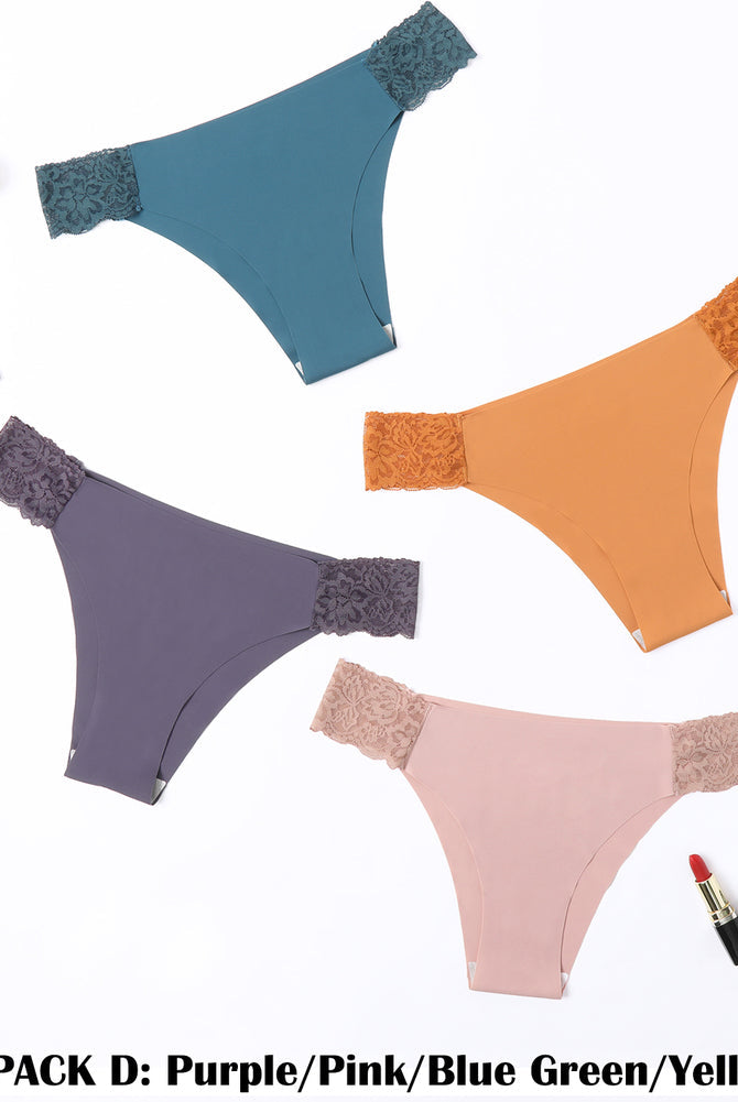 Avidlove 4-pack low-cut panties with lace waistbands in various colors, seamless lingerie.
