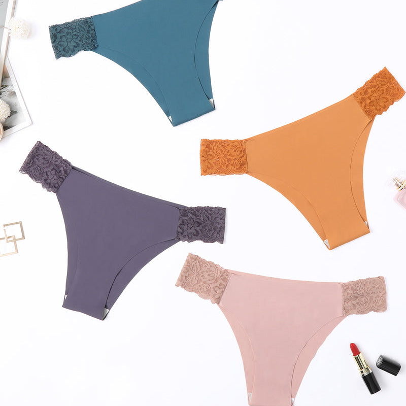 Avidlove 4-pack low-cut panties with lace waistbands in various colors, seamless lingerie.