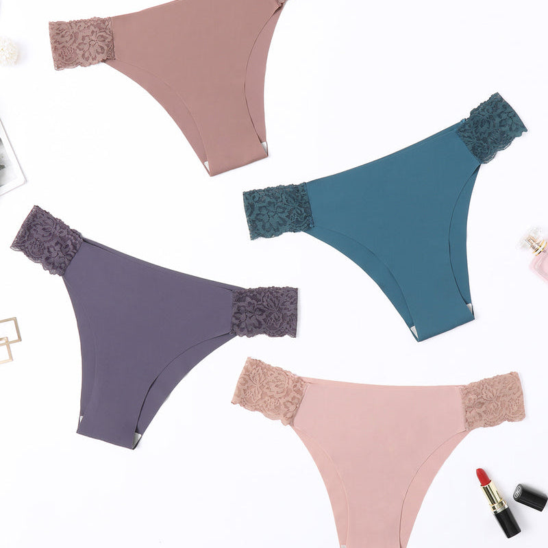 Avidlove 4-Pack Low Cut Panties with Lace Waistband in Purple, Pink, Blue Green, Coffee Colors