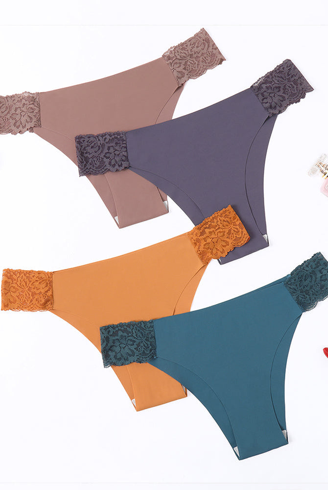 4-piece low-cut panties set with lace waistbands in various colors, comfortable seamless underwear