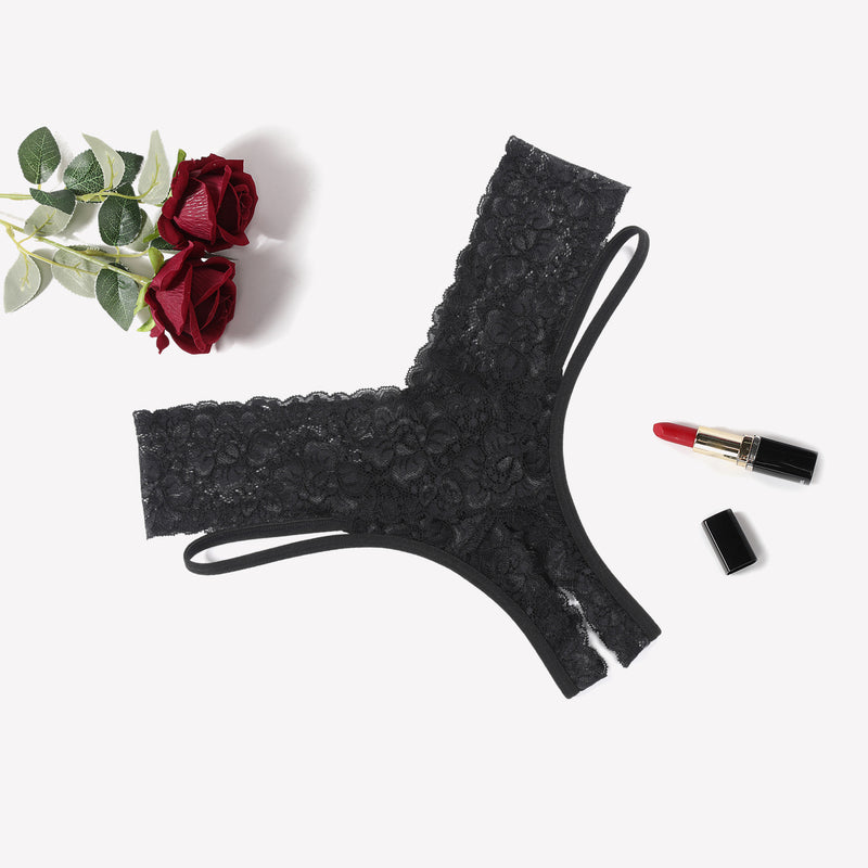 Black lace V-shape cheeky panties, sexy and charming. Low rise, cut out design for a confident look.