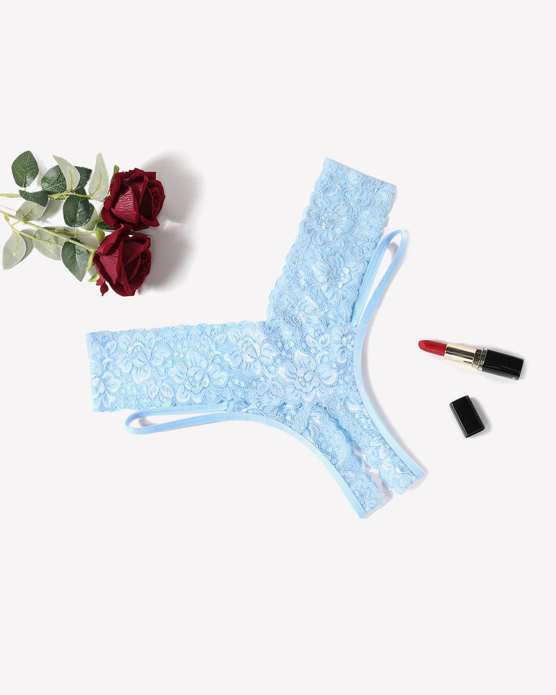 Avidlove light blue lace V-shape cheeky panties. Low-rise design, sexy lingerie.
