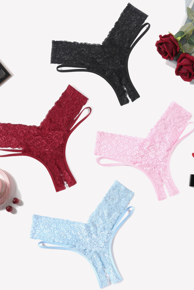 Avidlove Lace Cheeky Panties in various colors, featuring delicate lace and low-rise cut.