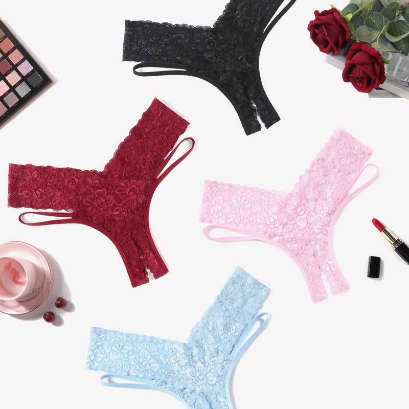 Avidlove Lace Cheeky Panties in various colors, featuring delicate lace and low-rise cut.