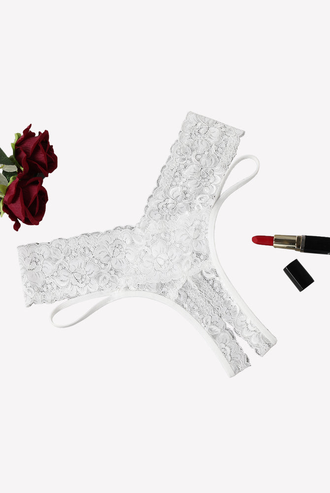Avidlove white lace V-shape cheeky panties, low-rise, sexy lingerie, red rose and lipstick