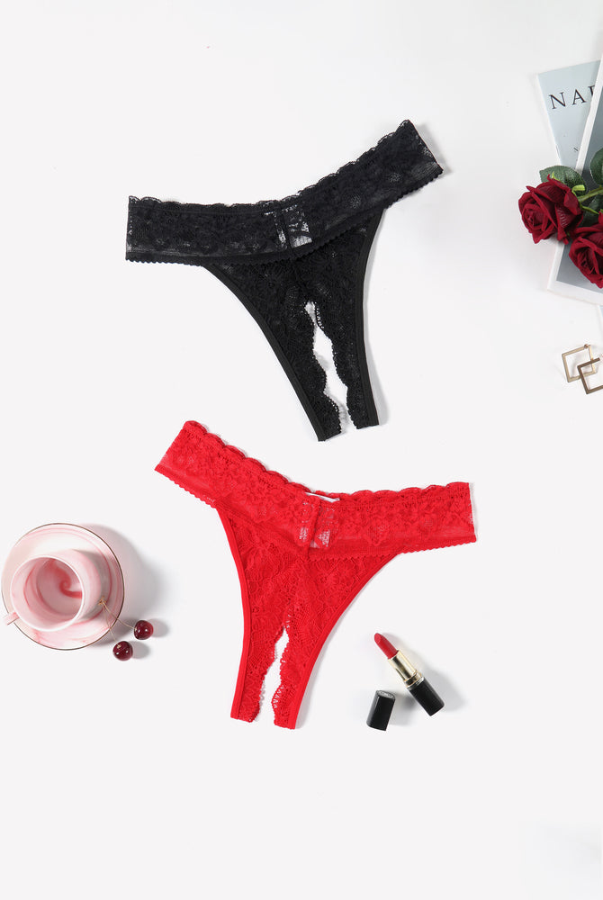 Black and red lace Low Rise T Back Hipster Thong. Soft and flexible, perfect for many occasions.