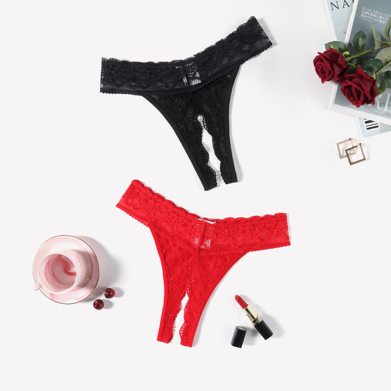 Black and red lace Low Rise T Back Hipster Thong. Soft and flexible, perfect for many occasions.