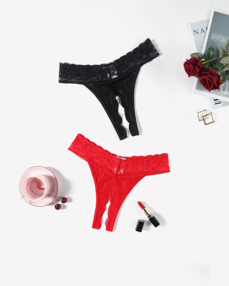 Black and red lace Low Rise T Back Hipster Thong. Soft and flexible, perfect for many occasions.