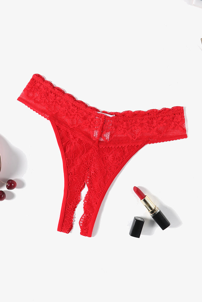 Red lace low rise T back hipster thong. Soft and flexible, perfect for many occasions.