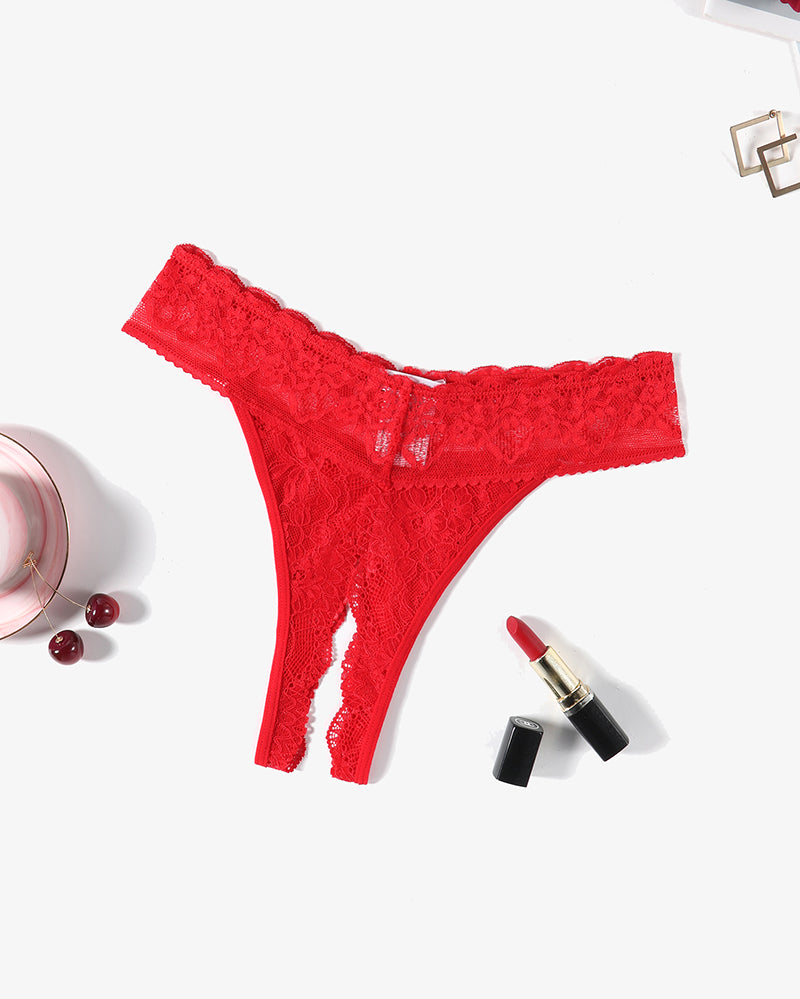 Red lace low rise T back hipster thong. Soft and flexible, perfect for many occasions.