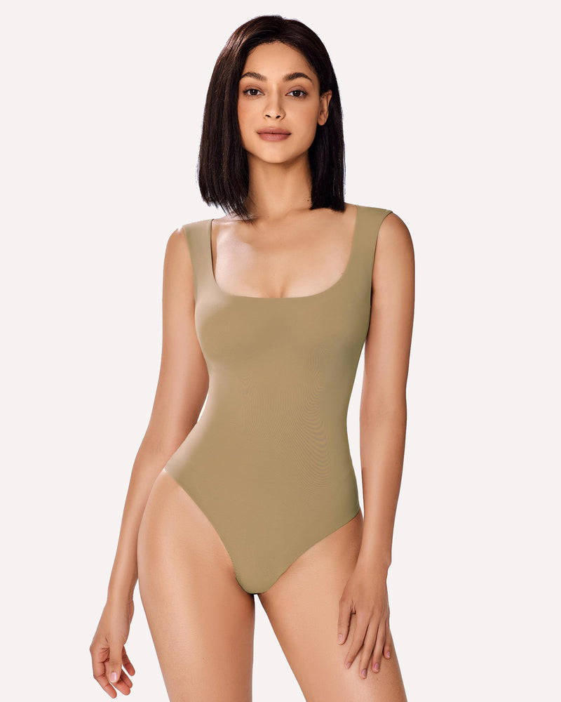 Avidlove square neck bodysuit, tan shapewear for women, enhancing bodyline and soft fabric