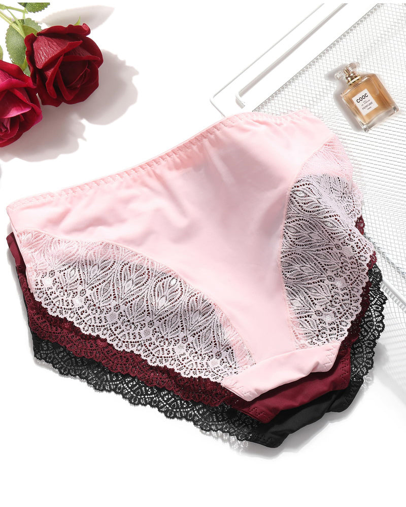 Lace Hipster Panties in Pink, Burgundy, and Black with No Show V-Waist Design