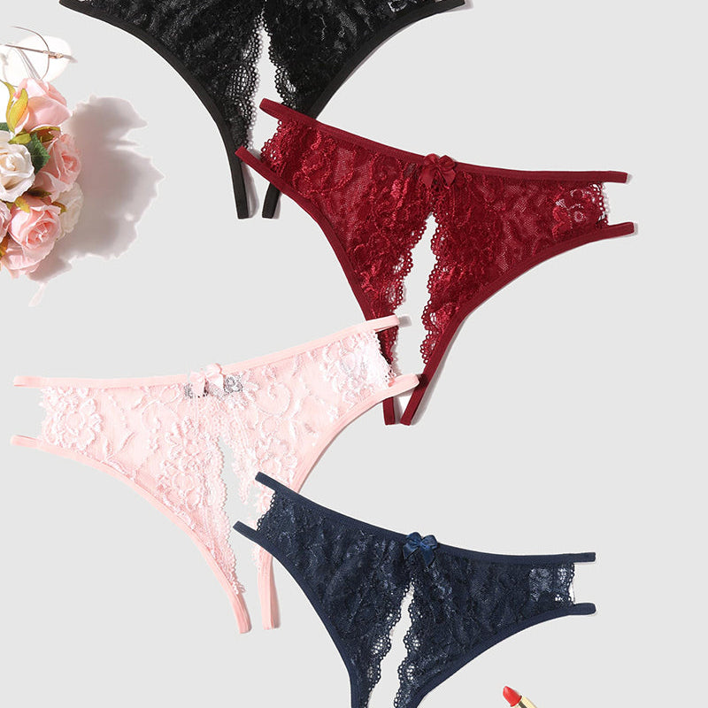 Avidlove floral lace panties in black, burgundy, pink, navy. Low-rise, bow, cut-out. Sexy lingerie.