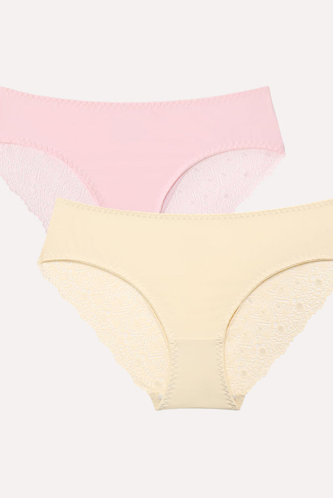 Pink and Beige Lace Hipster Panties, No Show V-Waist Design