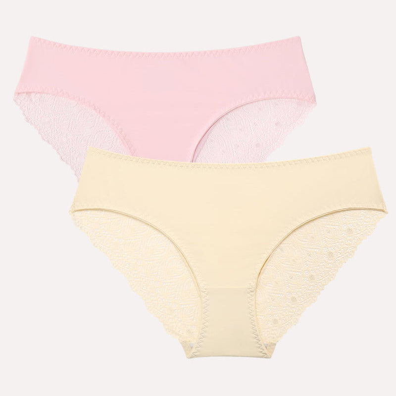 Pink and Beige Lace Hipster Panties, No Show V-Waist Design