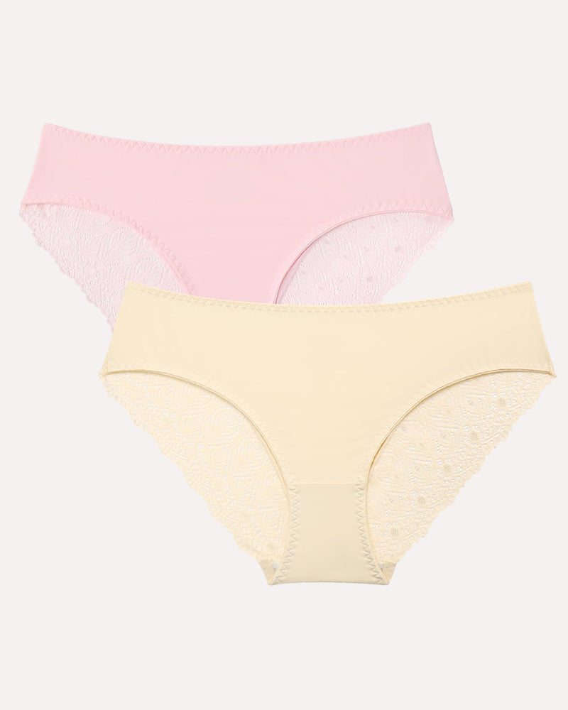 Pink and Beige Lace Hipster Panties, No Show V-Waist Design