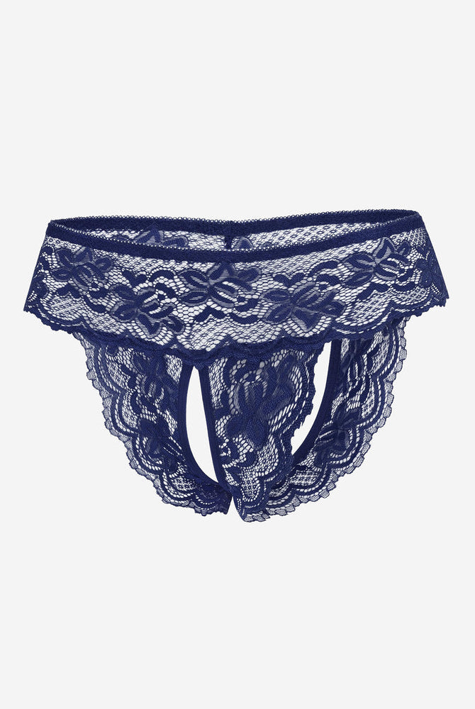 Navy blue Avidlove lace low rise hipster lingerie, open back, comfortable and sexy.