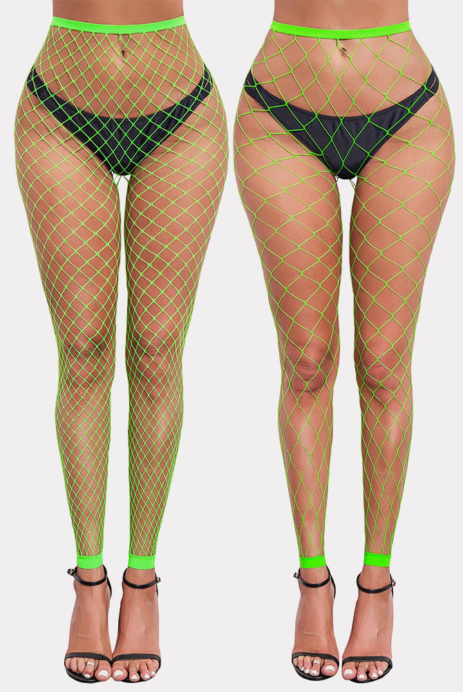 Neon green fishnet high waist tights. Perfect fit, body curve, sexy lingerie.