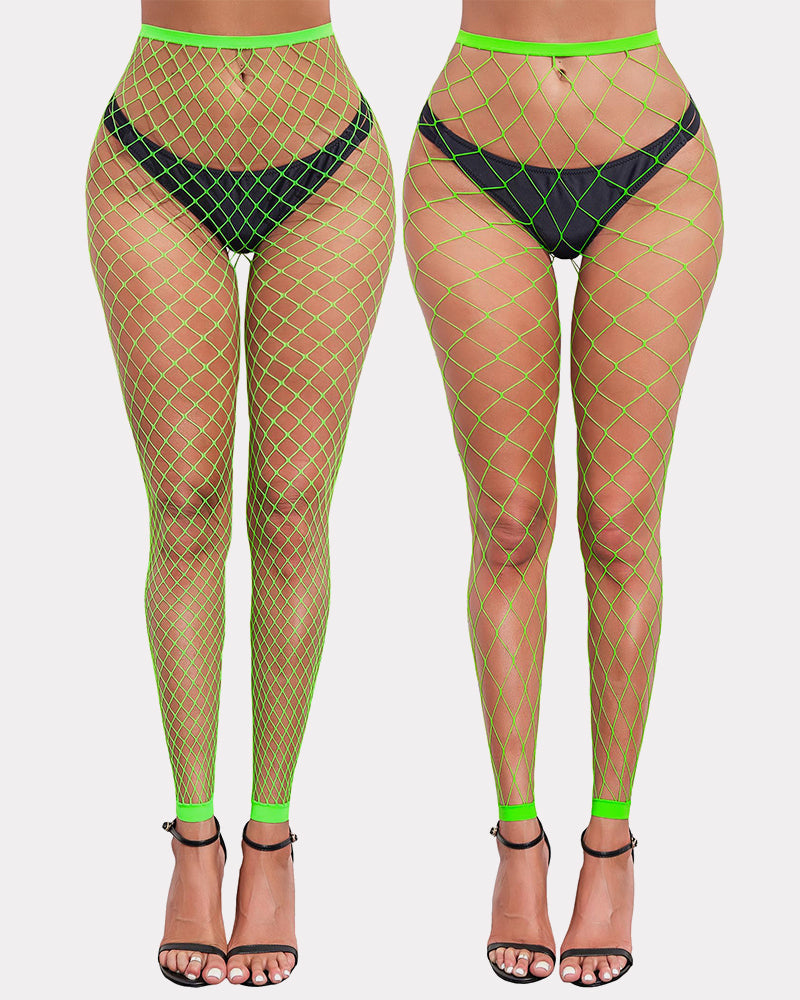 Neon green fishnet high waist tights. Perfect fit, body curve, sexy lingerie.