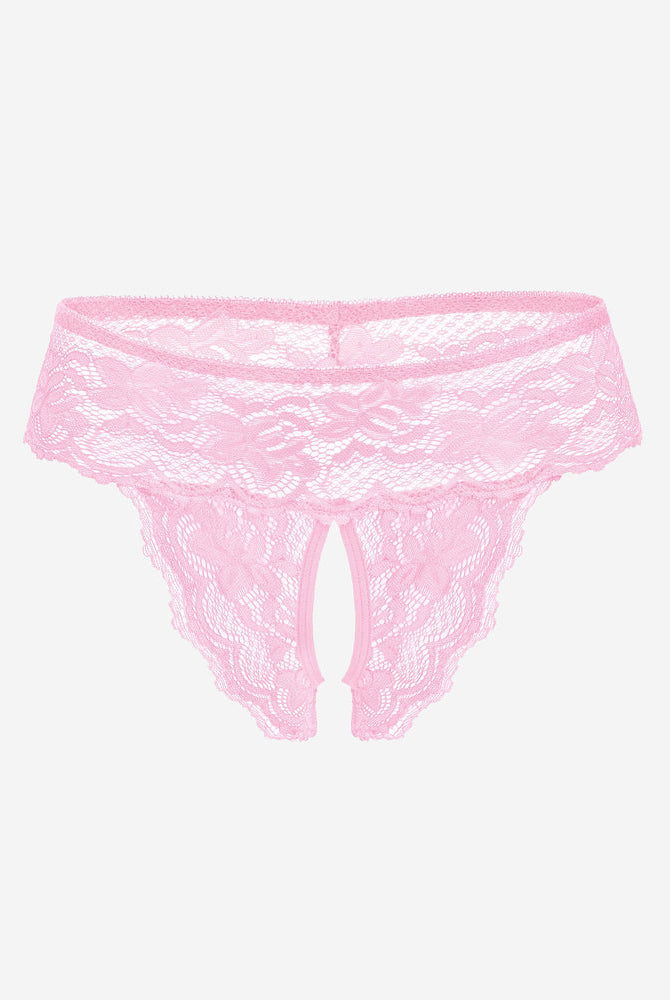 Pink floral lace low-rise hipsters with open back, Avidlove lingerie, comfortable and sexy design