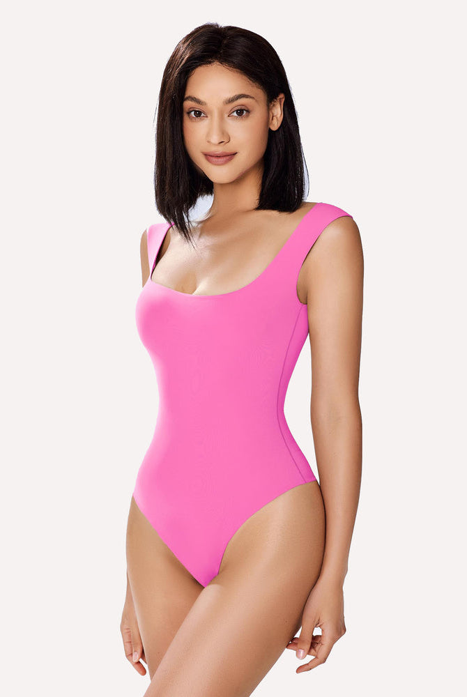 Avidlove pink square neck bodysuit shapewear, showcasing bodyline, smooth and flattering design