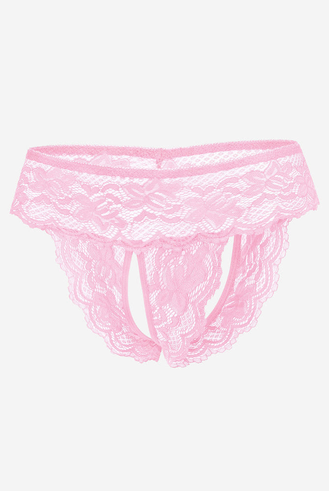 Avidlove pink floral lace low-rise hipster lingerie, featuring open back and comfortable design.