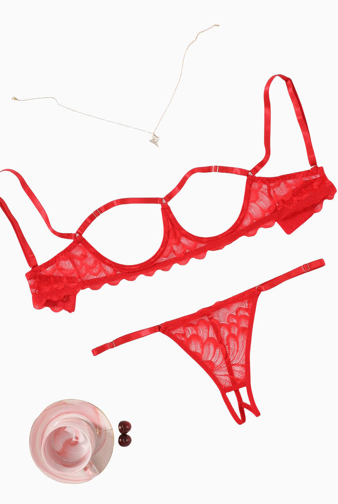 Avidlove red lace cupless lingerie set with adjustable straps, sexy lingerie for women.
