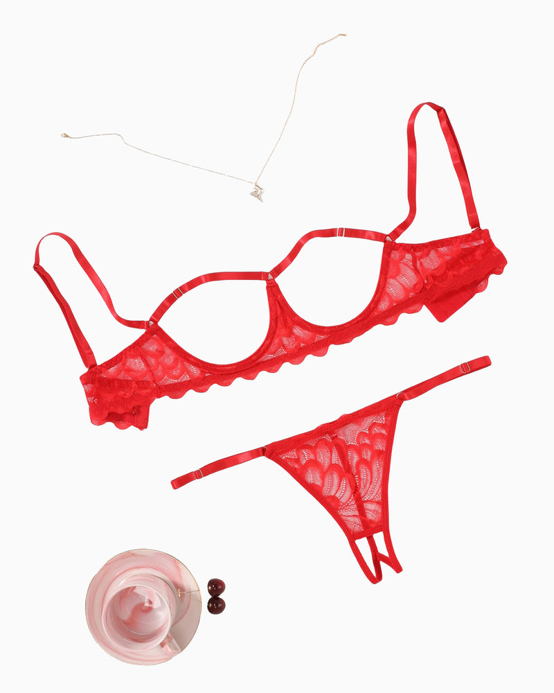 Avidlove red lace cupless lingerie set with adjustable straps, sexy lingerie for women.