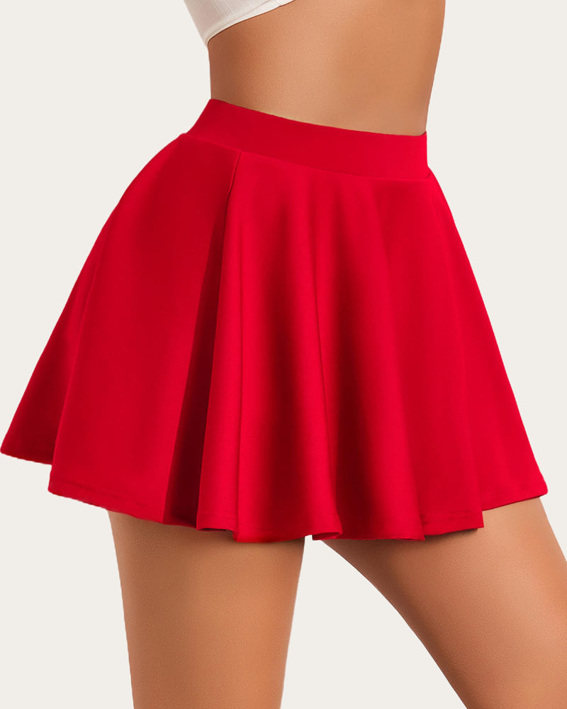 High-waisted red A-line mini skirt. Comfortable and stylish flared skirt, perfect for pairing.