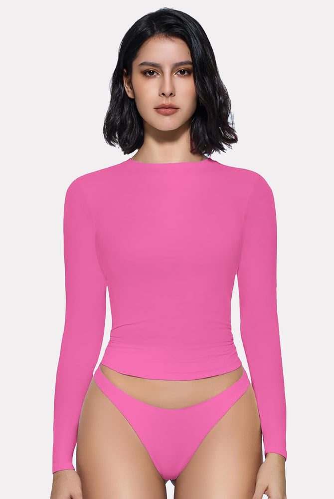 Pink Y2K double lined top and underwear set, lightweight, breathable, and stretchy loungewear.