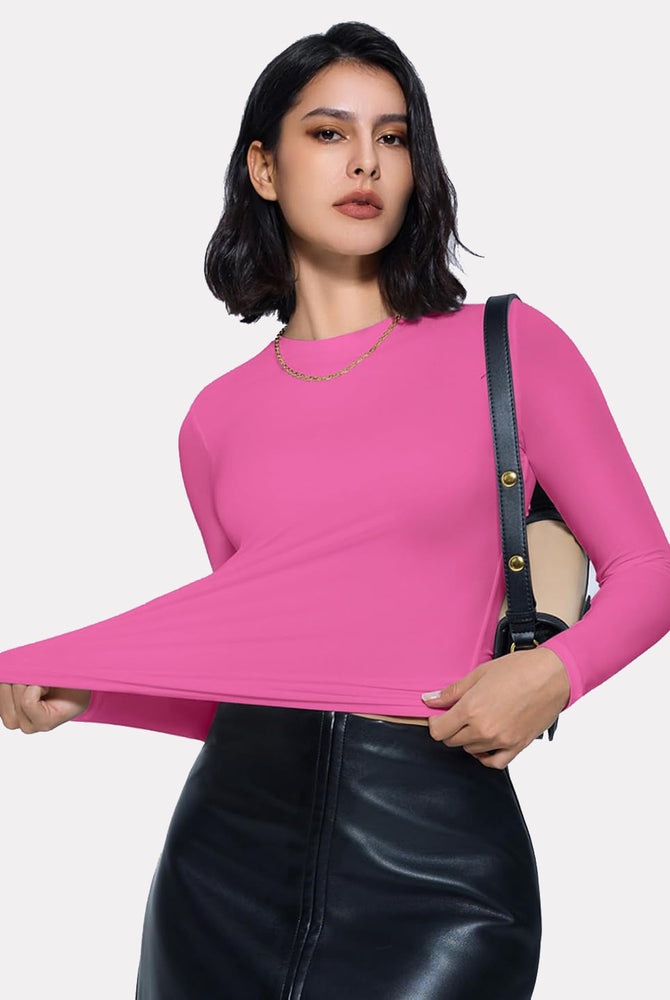 Pink Y2K double-lined long sleeve top, lightweight and breathable loungewear.