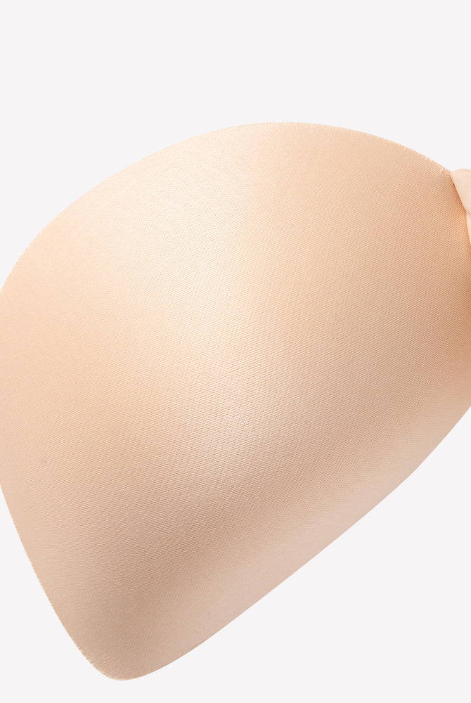Beige wireless push-up bra, seamless smoothing, full coverage, comfortable support, V-neck design