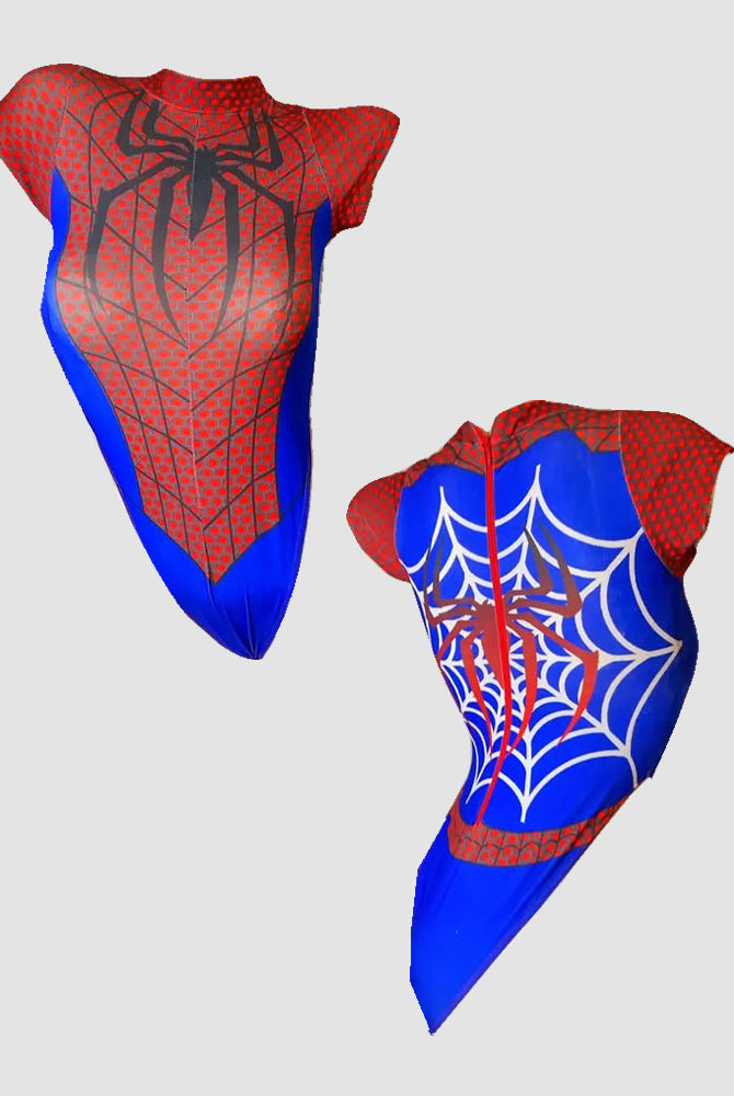 Spider-Man Bodysuit, red and blue cosplay outfit with spider design, short sleeves, for cosplay