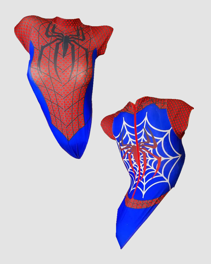 Spider-Man Bodysuit, red and blue cosplay outfit with spider design, short sleeves, for cosplay