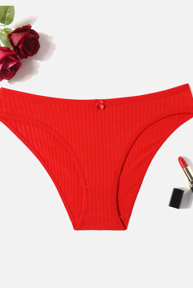 Red cotton ribbed hipster panties, low-rise, ribbed texture, comfortable and breathable lingerie.