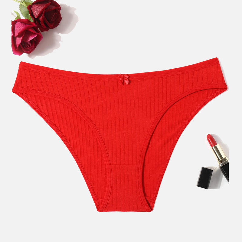 Red cotton ribbed hipster panties, low-rise, ribbed texture, comfortable and breathable lingerie.
