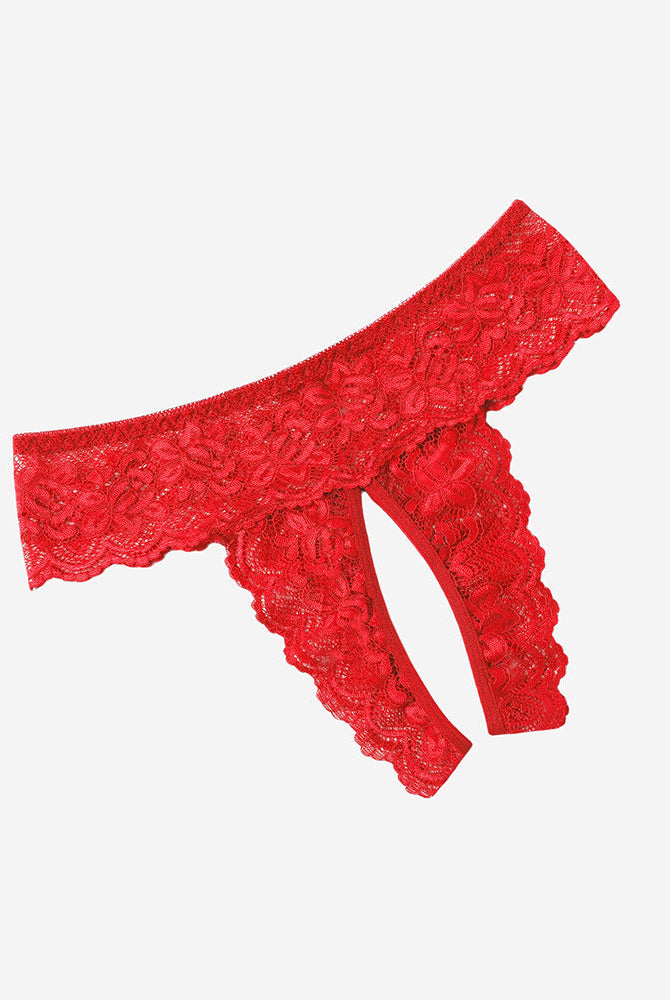 Avidlove red lace low rise hipster lingerie with open back design