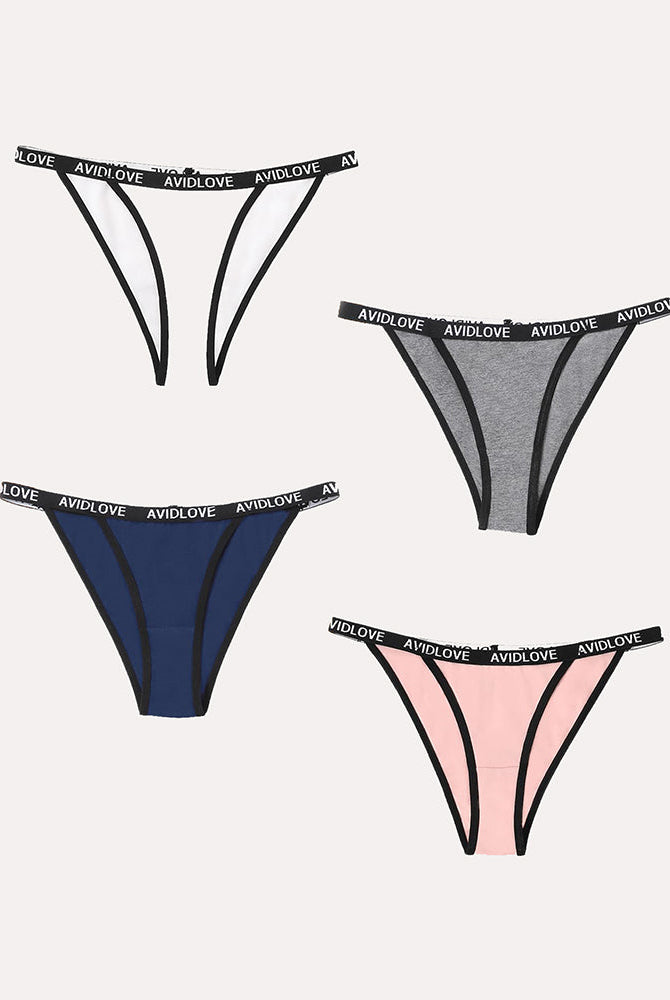 Avidlove cotton string panties 4-pack, assorted colors with logo, sexy lingerie.
