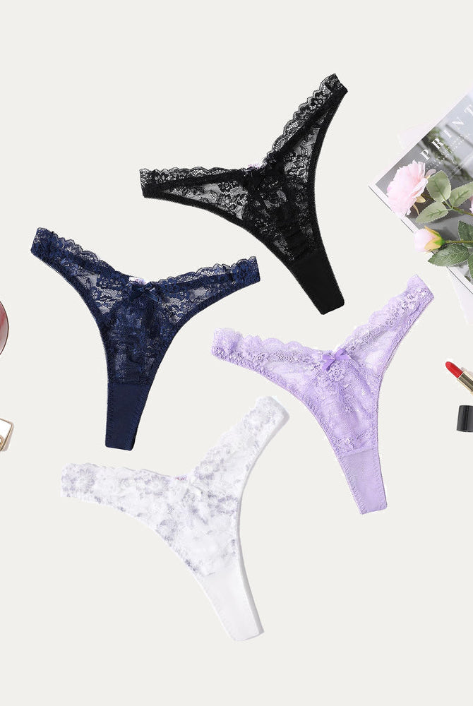 Avidlove Lace G-string panties set in assorted colors. Sexy floral lace thong lingerie.