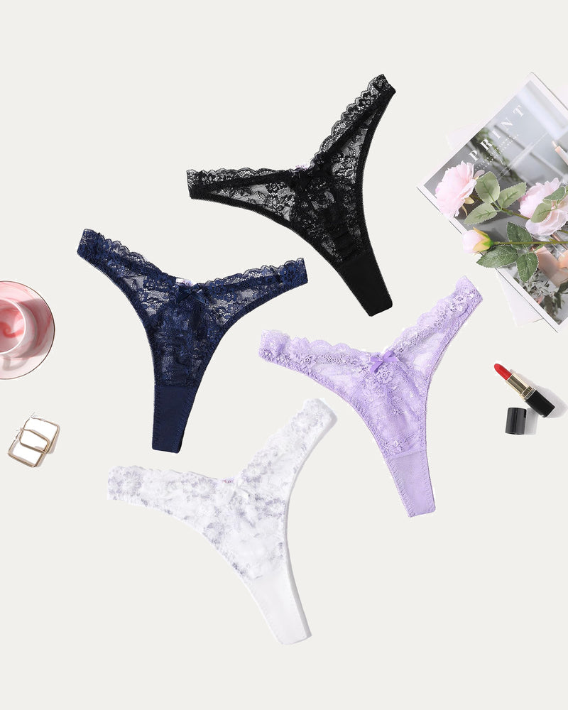 Avidlove Lace G-string panties set in assorted colors. Sexy floral lace thong lingerie.