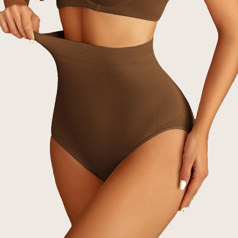 Brown high waist tummy control shapewear panty, smooth and seamless for all body types