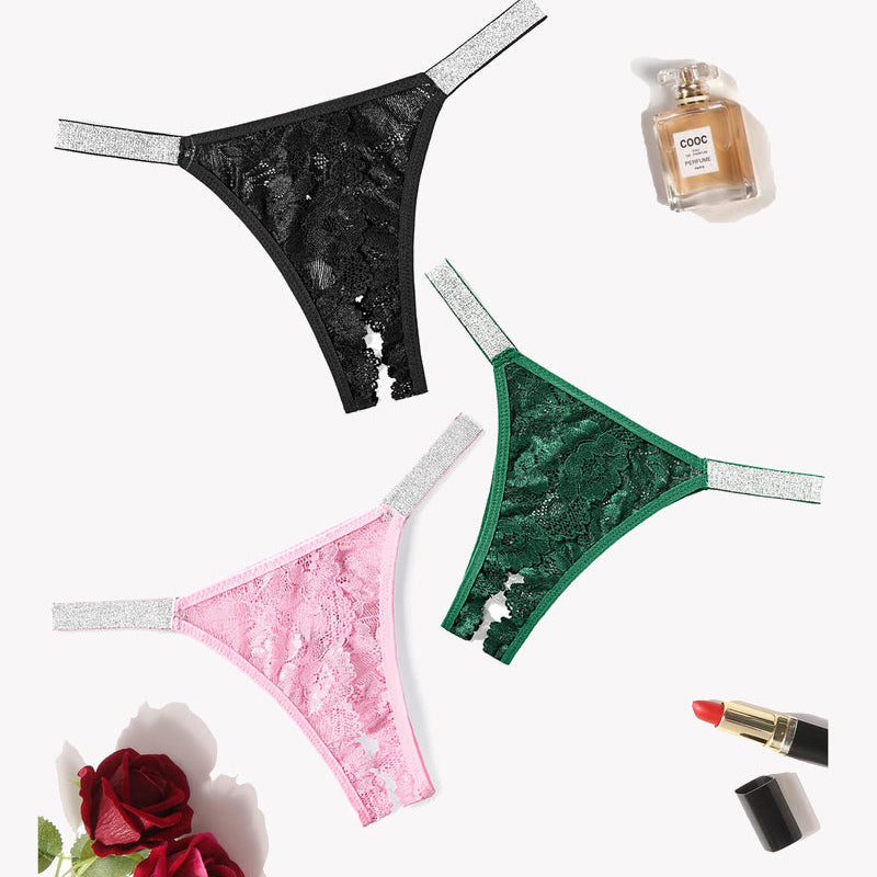 Avidlove low rise lace panties, floral lace with shine straps, black, pink, green lingerie