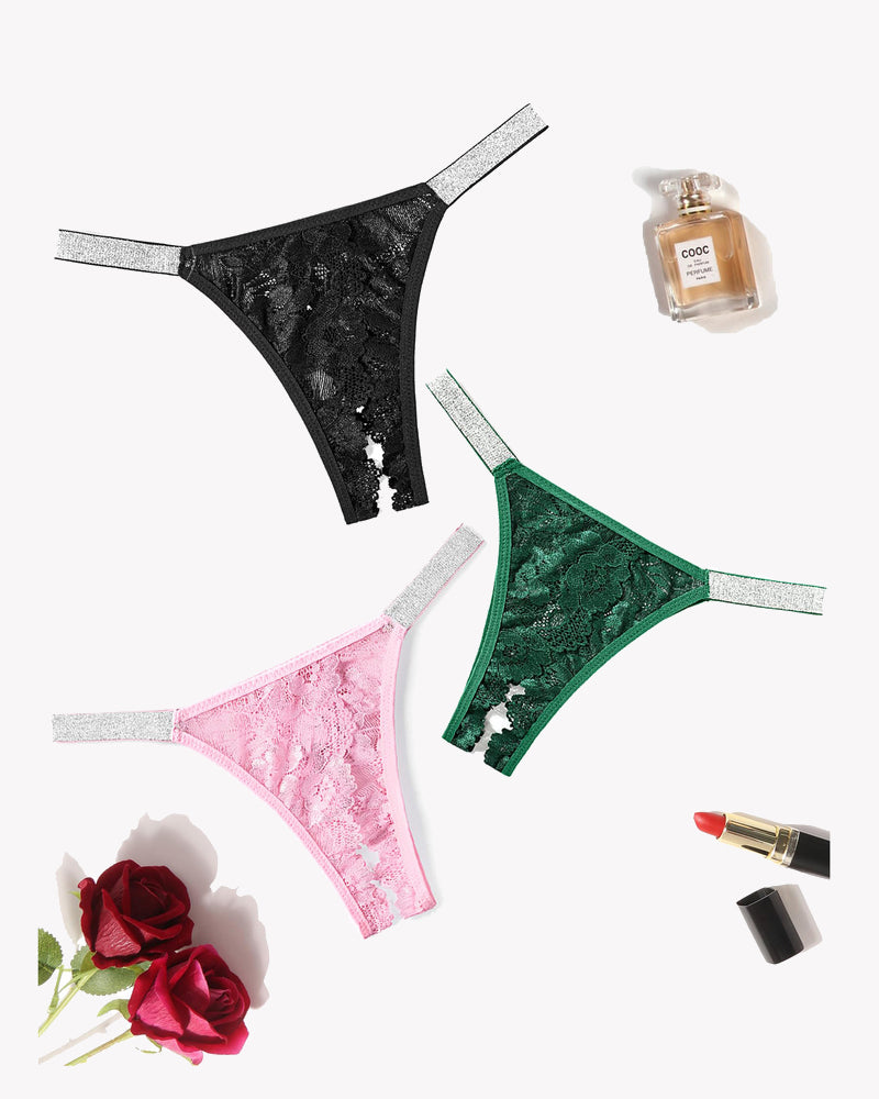 Avidlove low rise lace panties, floral lace with shine straps, black, pink, green lingerie