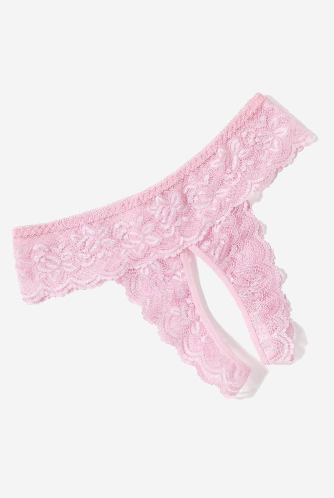 Avidlove pink lace low rise hipster lingerie with open back, floral design, comfortable and sexy.