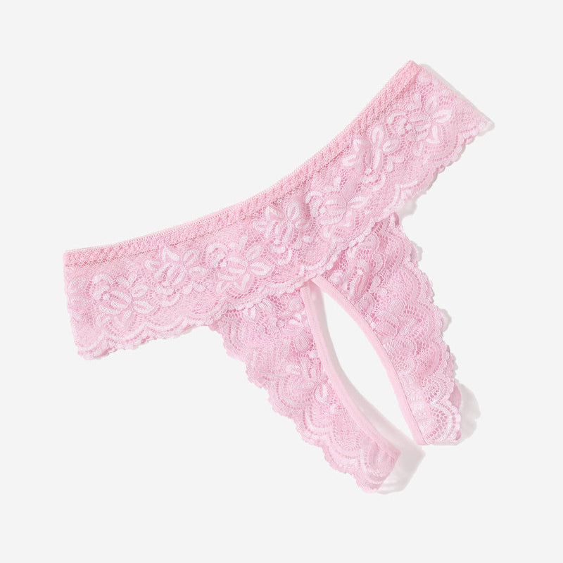 Avidlove pink lace low rise hipster lingerie with open back, floral design, comfortable and sexy.