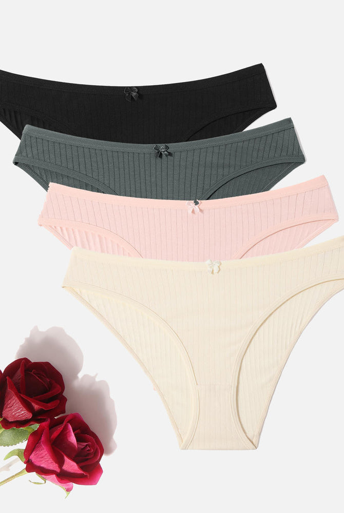 Cotton ribbed hipster panties in various colors, low-rise, ribbed texture for everyday comfort.