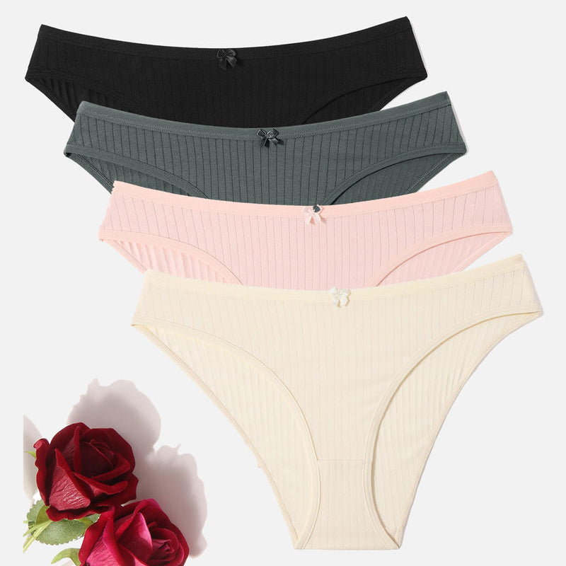 Cotton ribbed hipster panties in various colors, low-rise, ribbed texture for everyday comfort.