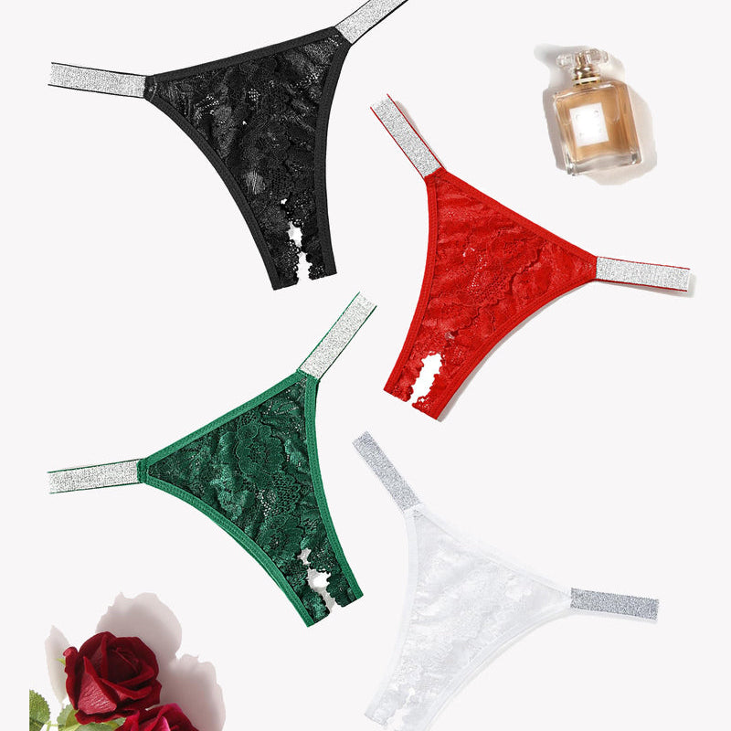 Avidlove Low Rise Lace Panties in Black, Red, Green, and White with Shine Strap - Sexy Lingerie