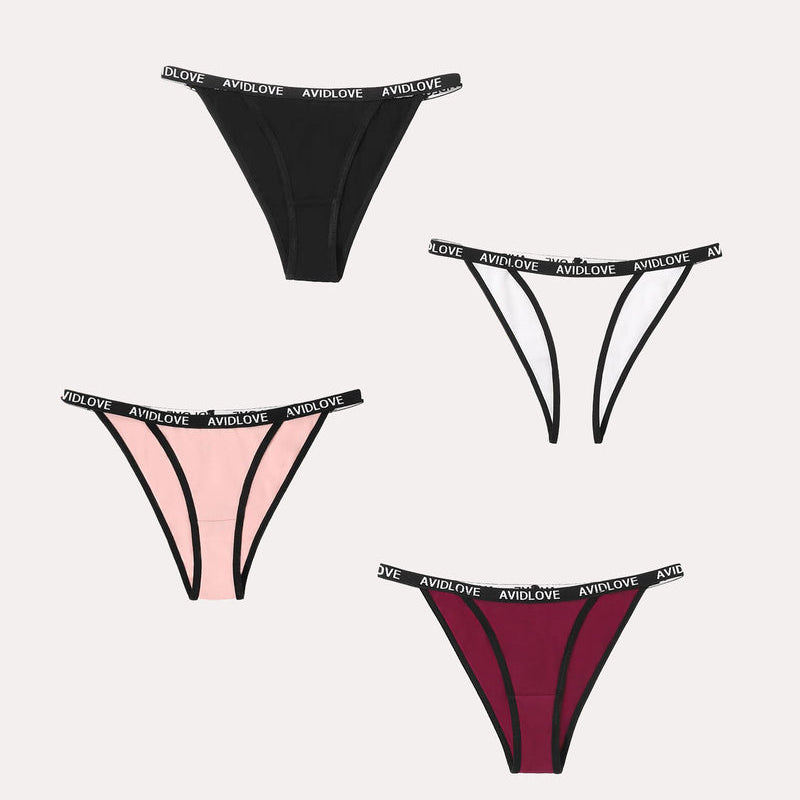 Avidlove 4-pack cotton string panties in various colors with logo waistband, sexy lingerie